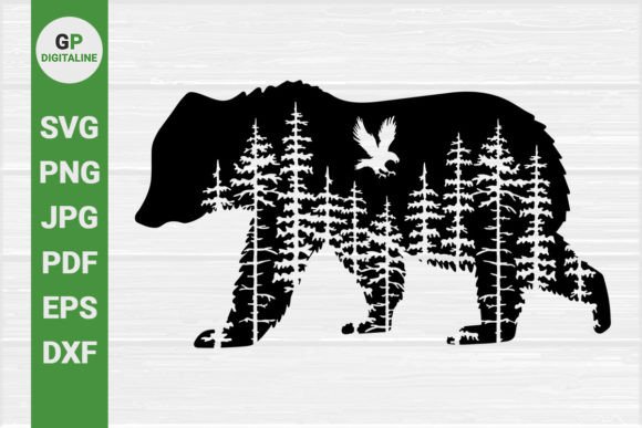 Bear, Eagle Flying in the Forest SVG