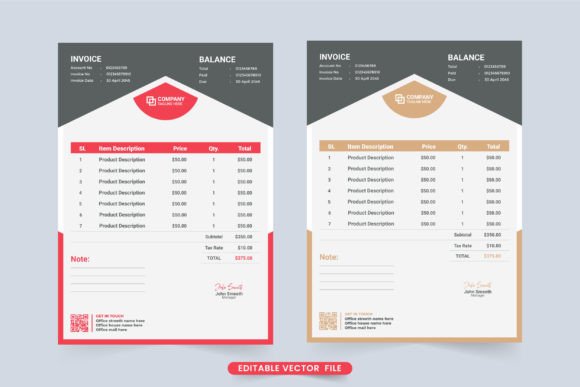 Company Invoice Template Design Vector Graphics