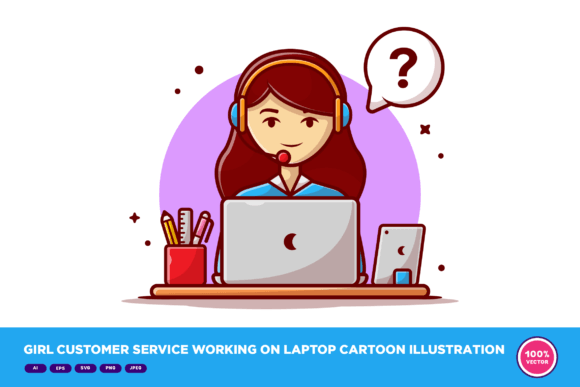 Girl Customer Service Working on Laptop