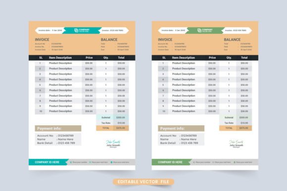 Invoice Bill and Payment Template Vector Review