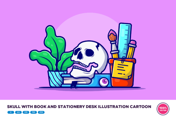 Skull with Book and Stationery Desk Graphics